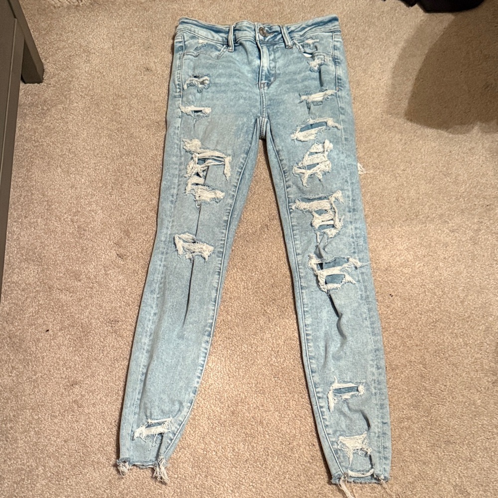 American Eagle Light Blue Distressed Skinny Jeans